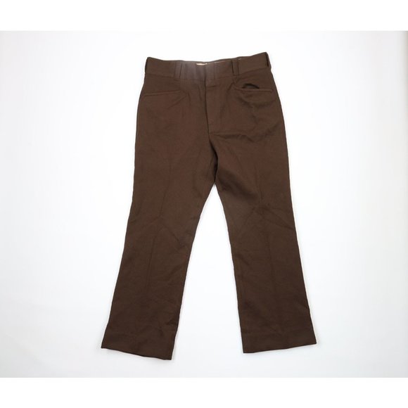 Vintage 60s Mens Size 34x30 Textured Knit Wide Leg Bell Bottoms Pants Brown USA